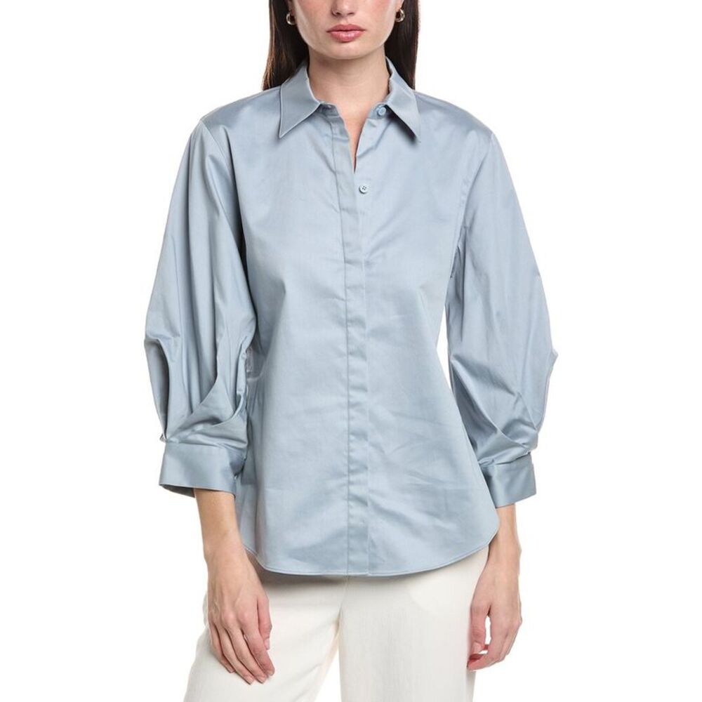 Lafayette 148 New York Womens  Cuffed Short Sleeve Blouse, Blue
